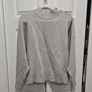 Tahari Light Gray Turtleneck Sweater with Button Accents